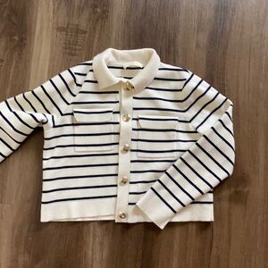 Sezane wool cardigan ecru with stripes and gold button